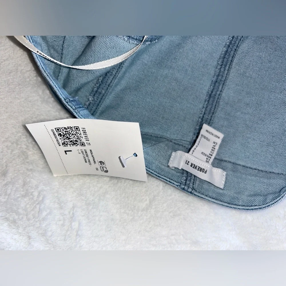 Strapless Wide Leg Denim Jumpsuit - Light Blue Corset Waist - Picture 3 of 4